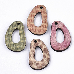 Mixed Color Printed Wood Pendants, Laser Cut Wood Shape, Teardrop, Mixed Color, 24.5x16.5x3mm, Hole: 1.8mm