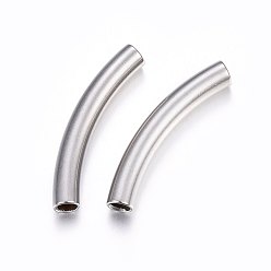 Stainless Steel Color 304 Stainless Steel European Tube Beads, Curved Tube Noodle Beads, Curved Tube, Stainless Steel Color, 40x6mm, Hole: 4.5x5mm