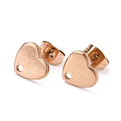 Rose Gold Ion Plating(IP) 304 Stainless Steel Stud Earring Findings, with Ear Nuts, Heart, Rose Gold, 12x9mm, Hole: 1.4mm, Pin: 0.7mm