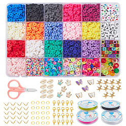 Mixed Color DIY Polymer Clay Beads Jewelry Set Making Kit, Including Polymer Clay & Acrylic Beads, Alloy Clasps & Charms, Iron Rings & Bead Tips, Shell Beads, CCB Plastic Pendants, Scissors and Elastic Thread, Mixed Color, Polymer Clay Beads: about 3000pcs/set