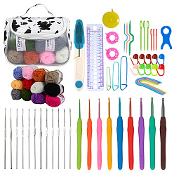Mixed Color DIY Knitting Kits with Storage Bags for Beginners Include Crochet Hooks, Polyester Yarn, Crochet Needle, Stitch Markers, Scissor, Ruler, Tape Measure, Mixed Color, 22.9x12.7x2.5cm