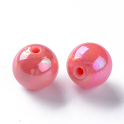 Saumon Perles acryliques opaques, de couleur plaquée ab , ronde, Saumon, 16x15mm, Trou: 2.8mm, environ220 pcs / 500 g