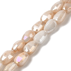 PeachPuff Electroplate Glass Beads Strands, Rainbow Plated, Faceted, Teardrop, PeachPuff, 6.5x4.5x3.5mm, Hole: 1mm, about 70pcs/strand, 17.72''(45cm)