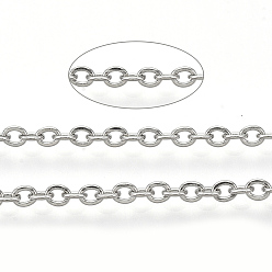 Stainless Steel Color 304 Stainless Steel Cable Chains, Soldered, Flat Oval, Stainless Steel Color, 2.7x2x0.4mm, about 6.56 Feet(2m)/strand