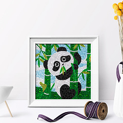 Panda Kits de peinture au diamant animal carré diy, y compris le cadre, strass de résine, stylo collant diamant, plaque de plateau et pâte à modeler, motif panda, 185x185mm