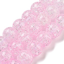 Pink Spray Painted Crackle Glass Beads Strands, Gradient Color, Segmented Multi-color Beads, Round, Pink, 8mm, Hole: 1mm, about 48pcs/strand, 14.96 inch(38cm)