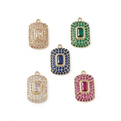 Real 18K Gold Plated Rack Plating Brass Micro Pave Cubic Zirconia Pendants, Rectangle Charm, Cadmium Free & Lead Free, Long-Lasting Plated, Mixed Color, Real 18K Gold Plated, 17x10x4mm, Hole: 1mm