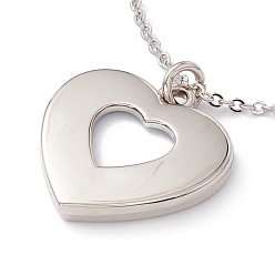 Heart Sublimation Blank Aluminum Pendant Necklace, Alloy Blank Photo Picture Pendant Necklace for Valentine's Day, Platinum, Heart Pattern, 18.50 inch(47cm), Sheet: 25x27x0.5mm