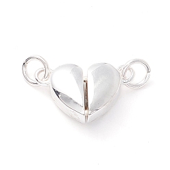925 Sterling Silver Plated 925 Sterling Silver Magnetic Clasps, With Jump Rings, Love Hearts, 925 Sterling Silver Plated, 13x7.9x4mm, Hole: 1.8mm