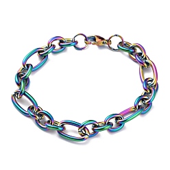 Rainbow Color Ионное покрытие (ip) 304 браслеты-цепочки Фигаро из нержавеющей стали, с карабин-лобстерами , Радуга цветов, 8-1/8 дюйм (20.5 см)