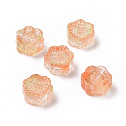 Orange Des perles de verre électrolytique, une feuille d'or, tournesol, pour la fabrication de bijoux, orange, 12.5x11.5x6mm, Trou: 1mm