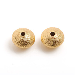 Real 14K Gold Plated Matte Style Brass Textured Beads, Long-Lasting Plated, Rondelle, Real 14K Gold Plated, 6.5~7x4.5mm, Hole: 1.2mm