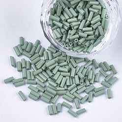 Dark Sea Green Glass Bugle Beads, Round Hole, Opaque Colours, Dark Sea Green, 3~5x1.5~2mm, Hole: 0.8mm, about 15000pcs/bag