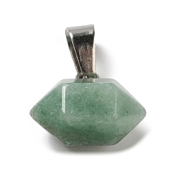 Green Aventurine Natural Green Aventurine Pointed Pendants, Faceted Bullet Charms, with Platinum Tone Iron Snap on Bails, 12.5~13x15.5~17x9~10mm, Hole: 7x3.5mm