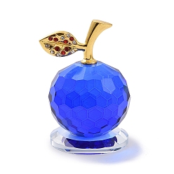 Azul Decoraciones de exhibición de cristal, con hoja de diamantes de imitación de color aleatorio de aleación de tono dorado, para decoraciones de escritorio, teñido y climatizada, manzana, azul, 40x60 mm