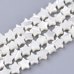 Creamy White Natural Trochid Shell/Trochus Shell Beads Strands, Star, Creamy White, 6.5x7x2.5~3mm, Hole: 1mm, about 62~71pcs/Strand, 14.57 inch~15.35 inch