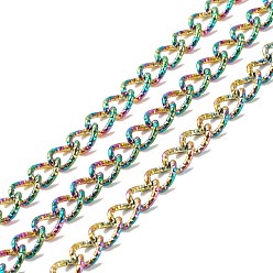 Rainbow Color Ion Plating(IP) Rainbow Color 304 Stainless Steel Curb Chains, Textured, Unwelded, with Spool, 10x7x1.5mm, about 16.40 Feet(5m)/Roll