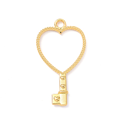 Golden Zinc Alloy Pendants, Open Back Bezel, for DIY UV Resin, Epoxy Resin, Pressed Flower Jewelry, Heart Key, Golden, 41x23x2.5mm, Hole: 3mm