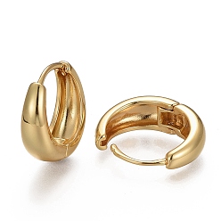 Chapado en Oro Real 18K Latón pendientes de aro Huggie, pendientes de aro gruesos, larga duración plateado, anillo, real 18 k chapado en oro, 17x6 mm, pin: 1 mm