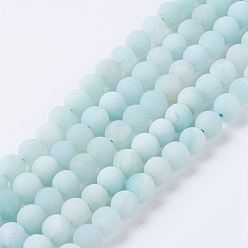 Amazonite Natural Amazonite Beads Strands, Grade A, Frosted, Round, 6mm, Hole: 1mm, about 60pcs/strand, 15.1 inch
