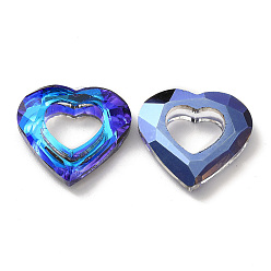 Azul Royal Colgantes de cristal de galvanizado, espalda plateada, encantos del corazón facetas, azul real, 24.5x26x6 mm, agujero: 11x13 mm