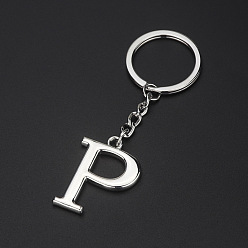 Letter P Platinum Plated Alloy Pendant Keychains, with Key Ring, Letter, Letter.P, 3.5x2.5cm