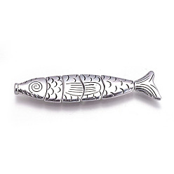 Antique Silver Alloy Fish Beads, Worry Fish Beads, Cadmium Free & Nickel Free & Lead Free, Antique Silver, 72x17x5mm, Hole: 2mm