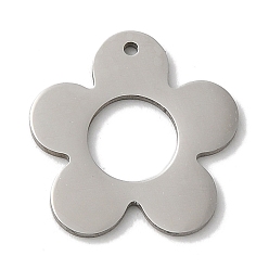 Flower 201 Stainless Steel Pendants, Laser Cut, Stainless Steel Color, Flower Charm, 15.5x15x1mm, Hole: 0.8mm