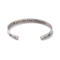 Arrow 304 bracelet manchette ouvert en acier inoxydable, mot inspirant soyez votre propre genre de beau bracelet pour hommes femmes, motif de flèches, diamètre intérieur: 2-1/2 pouce (6.5 cm)