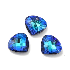 Dark Blue Electroplated Glass Pendants, Back Plated, Faceted, Teardrop Charms, Dark Blue, 12x13x5mm, Hole: 1.2mm