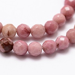 Pink Natural Rhodonite Beads Strands, Faceted, Round, Pink, 4mm, Hole: 1mm, about 90pcs/strand, 15.35 inch