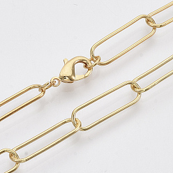 Oro Fabricación de collar de cadena de clip de papel ovalado redondo de latón, con cierre de langosta, real 18 k chapado en oro, 18.7 pulgada (47.5 cm), link: 20x6.5x1 mm