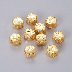 Doré  Perles européennes de style tibétain, sans cadmium et sans plomb, empreinte de patte, or, 11x11x8mm, Trou: 5mm