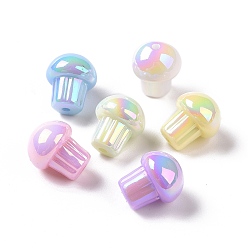 Mixed Color UV Plating Rainbow Iridescent Opaque Acrylic Beads, Mushroom, Mixed Color, 14.5x12.5mm, Hole: 1.6mm