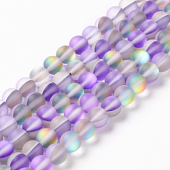 Dark Violet Synthetic Moonstone Beads Strands, Frosted, Round, Dark Violet, 8mm, Hole: 1mm, about 43~47pcs/strand, 14.37''~15.08''(36.5~38.3cm)