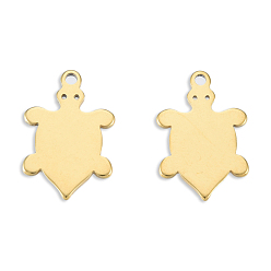 Real 18K Gold Plated Ion Plating(IP) 201 Stainless Steel Charms, Turtle, Real 18K Gold Plated, 15x10x1mm, Hole: 1.2mm