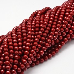 Dark Red Shell Pearl Beads Strands, Grade A, Round, Dark Red, 4mm, Hole: 1mm, about 95pcs/strand, 16 inch