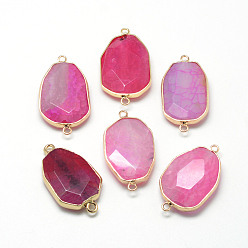 Rose Nacré Connecteurs de liens en agate craquelée naturelle, avec les accessoires en laiton, teint, facette, or, perle rose, 39~40x23~24x8~9mm, Trou: 2mm