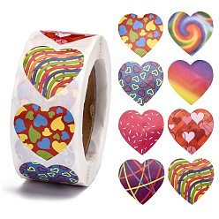 Colorido Rollo de pegatinas en forma de corazón, etiqueta adhesiva del día de san valentín, para la decoración de los accesorios del banquete de boda, colorido, 25x25 mm, 500 pcs / rollo