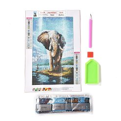 Éléphant 5d bricolage diamant peinture animaux kits de toile, avec des strass de résine, stylo collant diamant, plaque de plateau et pâte à modeler, Motif d'éléphant, 30x20x0.02 cm