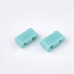 Turquoise 2-Hole Opaque Glass Seed Beads, Rectangle, Turquoise, 4.5~5.5x2x2~2.5mm, Hole: 0.5~0.8mm