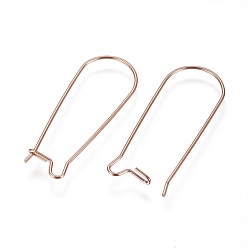 Rose Gold Ion Plating(IP) 304 Stainless Steel Hoop Earrings Findings Kidney Ear Wires, Rose Gold, 33x13x0.7mm, 21 Gauge