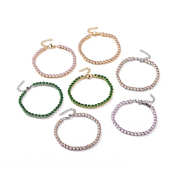 Mixed Color 304 Stainless Steel  Rhinestones Link Chain Bracelets, Stainless Steel Color, Golden, Mixed Color, 6-3/4 inch(17cm)