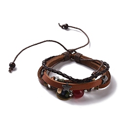 Cancer Constellation Alloy Charms & Carnelian Beaded Multi-strand Bracelet, PU Leather Braided 4 Layer Gothic Bracelet for Men Women, Cancer, 7-1/8~9-7/8 inch(18~25cm)
