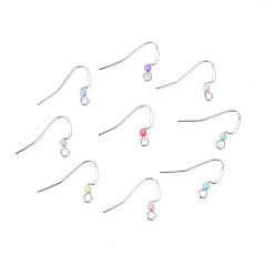 Mixed Color 304 Stainless Steel Earring Hooks, Flat Earring Hooks, Ear Wire, with Acrylic Beads and Horizontal Loop, Stainless Steel Color, Mixed Color, 17x22mm, Hole: 2mm, 22 Gauge, Pin: 0.6mm