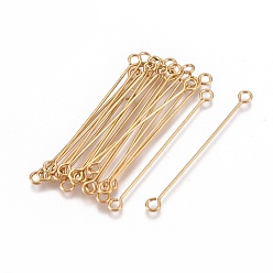 Golden Ion Plating(IP) 304 Stainless Steel Eye Pins, Double Sided Eye Pins, Golden, 36x3x0.6mm, Hole: 1.6mm