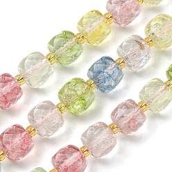 Topazee Brins de perles de cristal de topaze de couleur synthétique, avec des perles de rocaille, cube à facettes, 8~9x8~9x8~9mm, Trou: 0.9~1mm, Environ 35~39 pcs/chapelet, 14.80''~15.16'' (37.6~38.5 cm)