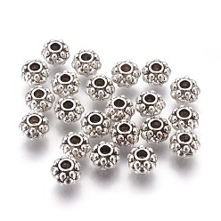Antique Silver Tibetan Style Spacer Beads, Lead Free & Cadmium Free, Flower, Antique Silver, 6.5x4.5mm thick, Hole: 1mm