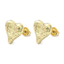 Real 18K Gold Plated Brass Heart Stud Earrings for Valentine's Day, Lead Free & Cadmium Free, Real 18K Gold Plated, 12x11mm
