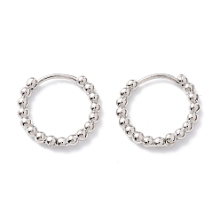 Real Platinum Plated Rack Plating Brass Beaded Huggie Hoop Earrings for Women, Cadmium Free & Lead Free, Real Platinum Plated, 15x17x2.5mm, Pin: 0.7mm